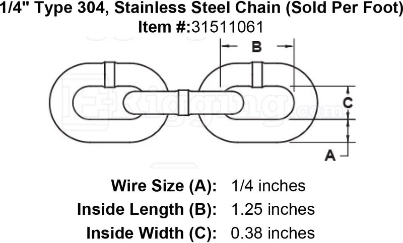quarter inch Stainless Chain specification diagram
