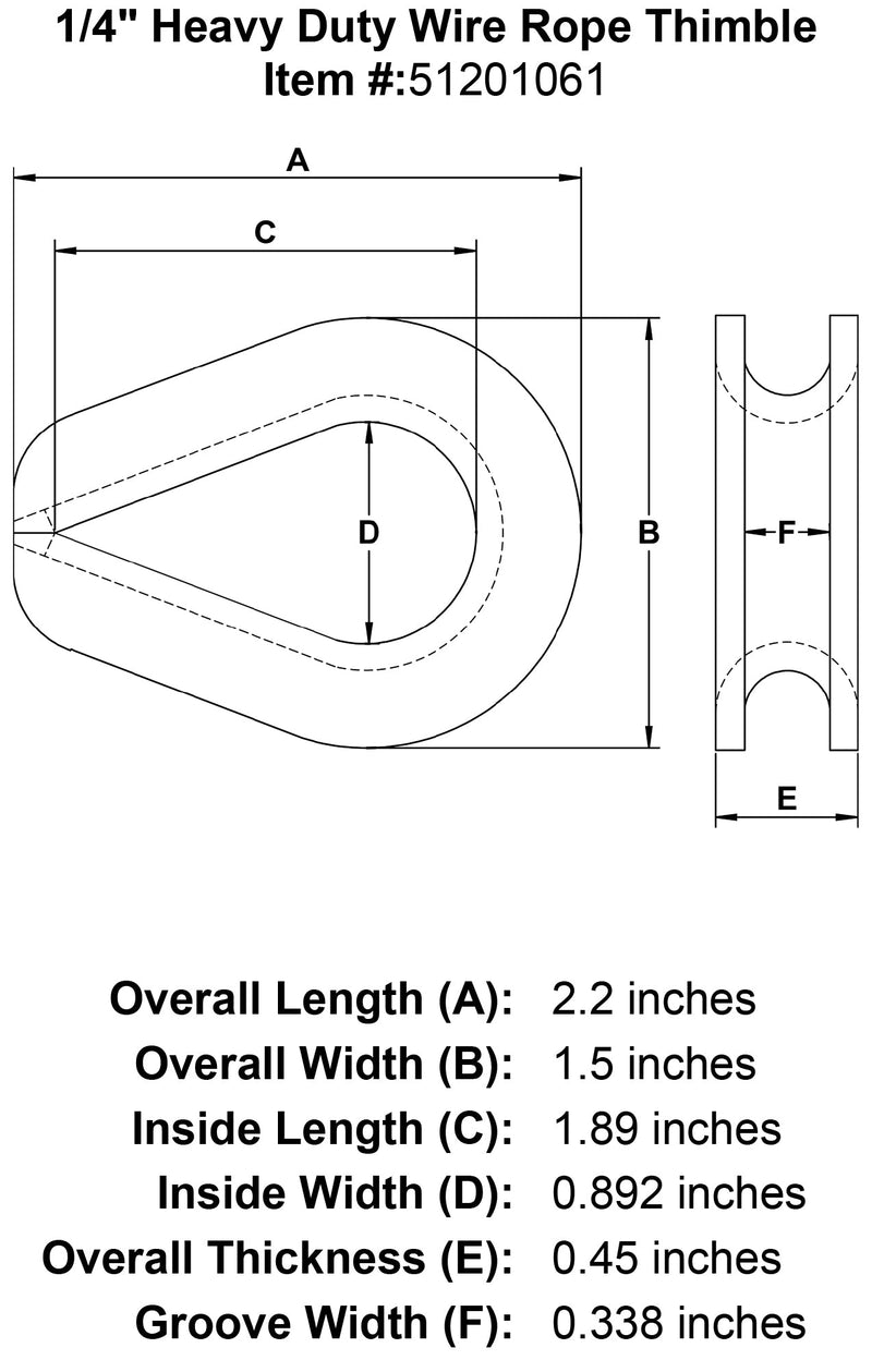 quarter inch Wire Rope Thimble specification diagram