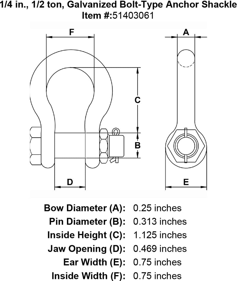 quarter inch bolt type shackle specification diagram