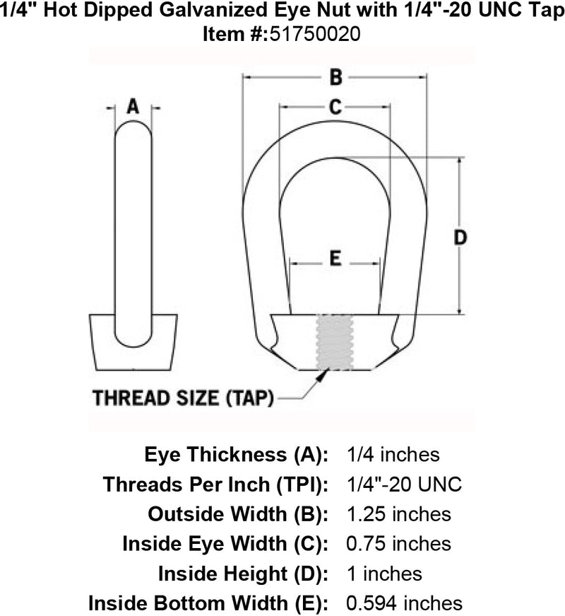 quarter inch eye nut specification diagram