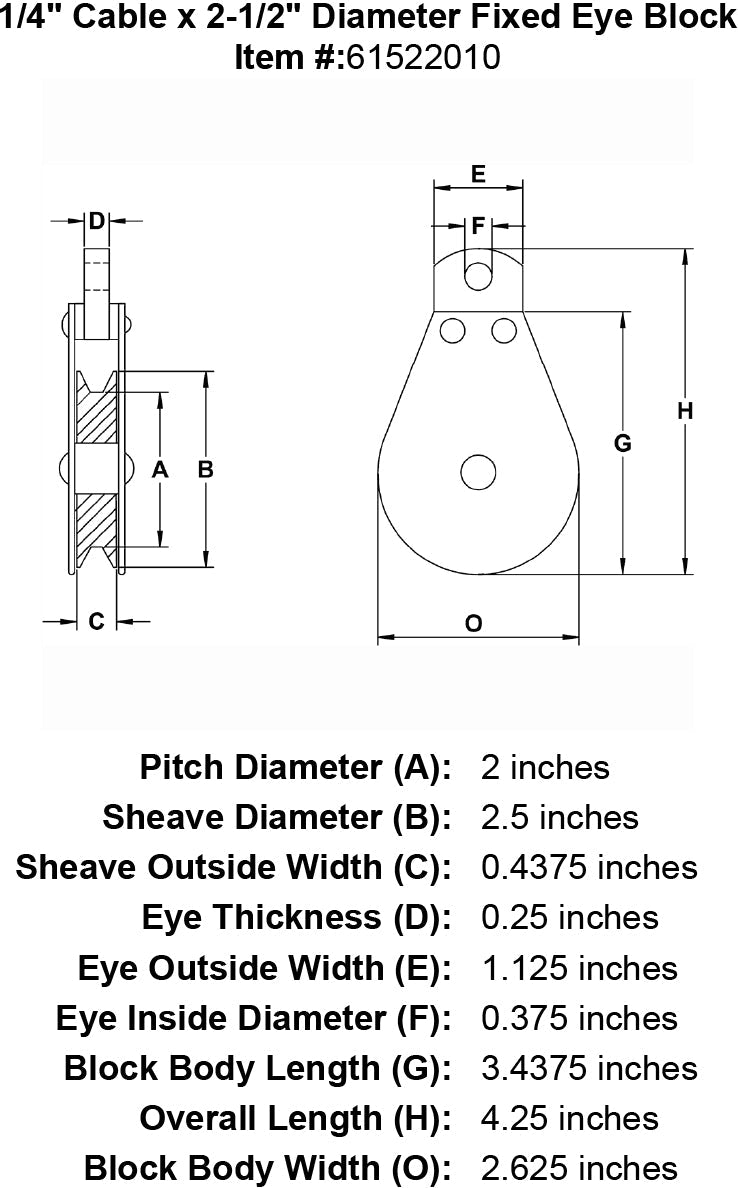 quarter inch fixed eye block specification diagram