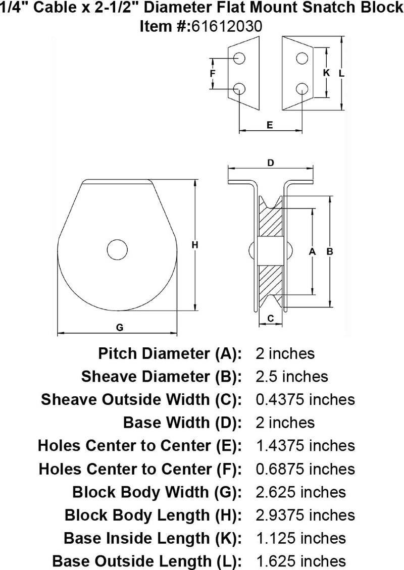 quarter inch flat mount snatch block specification diagram