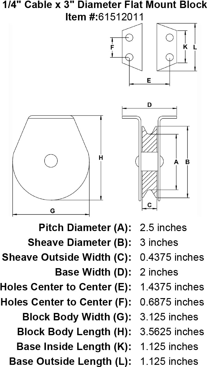 quarter inch hd flat mount block specification diagram