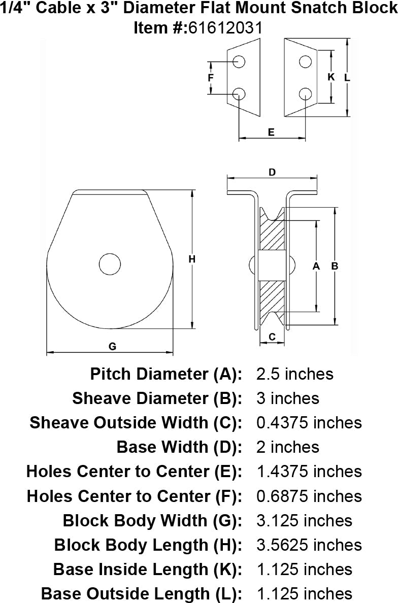 quarter inch hd flat mount snatch block specification diagram