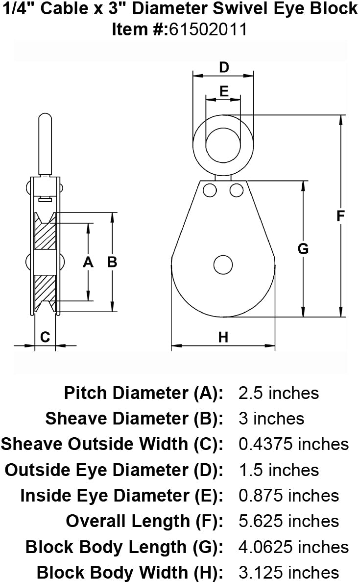 quarter inch hd swivel eye block specification diagram