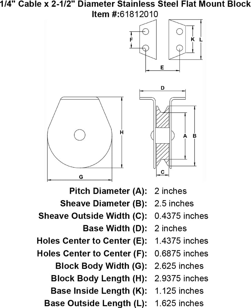 quarter inch stainless flat mount block specification diagram