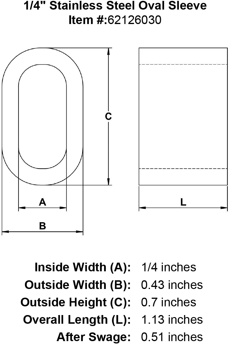 quarter inch stainless oval sleeve specification diagram