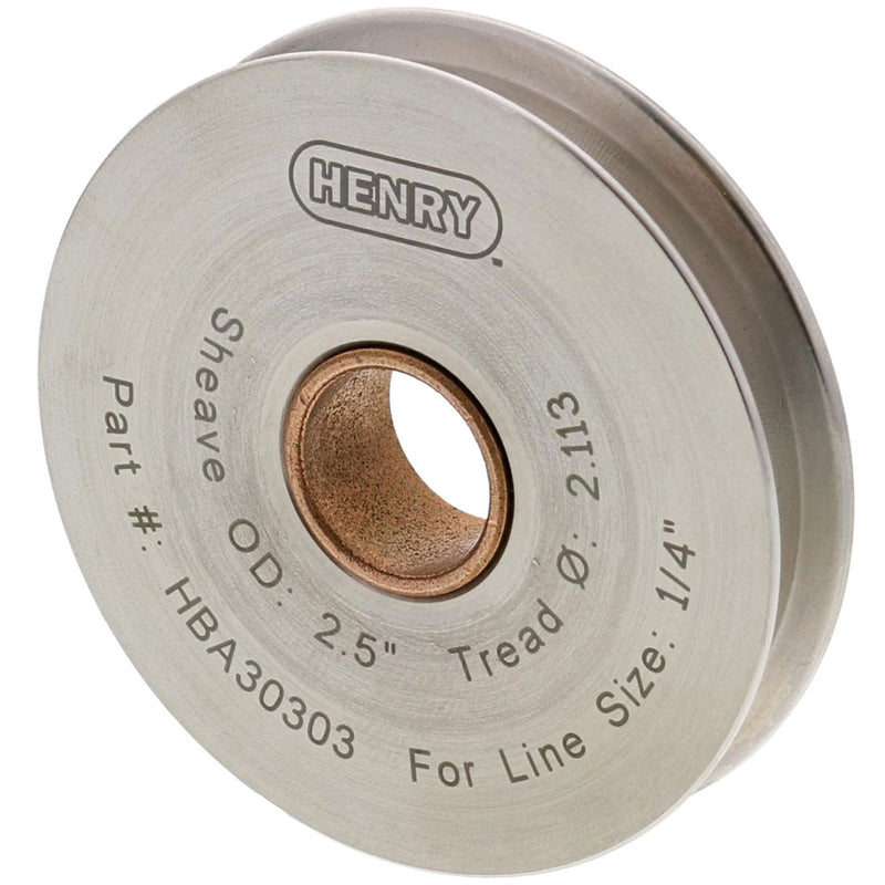 1/4" Cable x 2.5" Diameter Henry Block Stainless Steel Sheave with Self-Lubricated Bronze Bushing