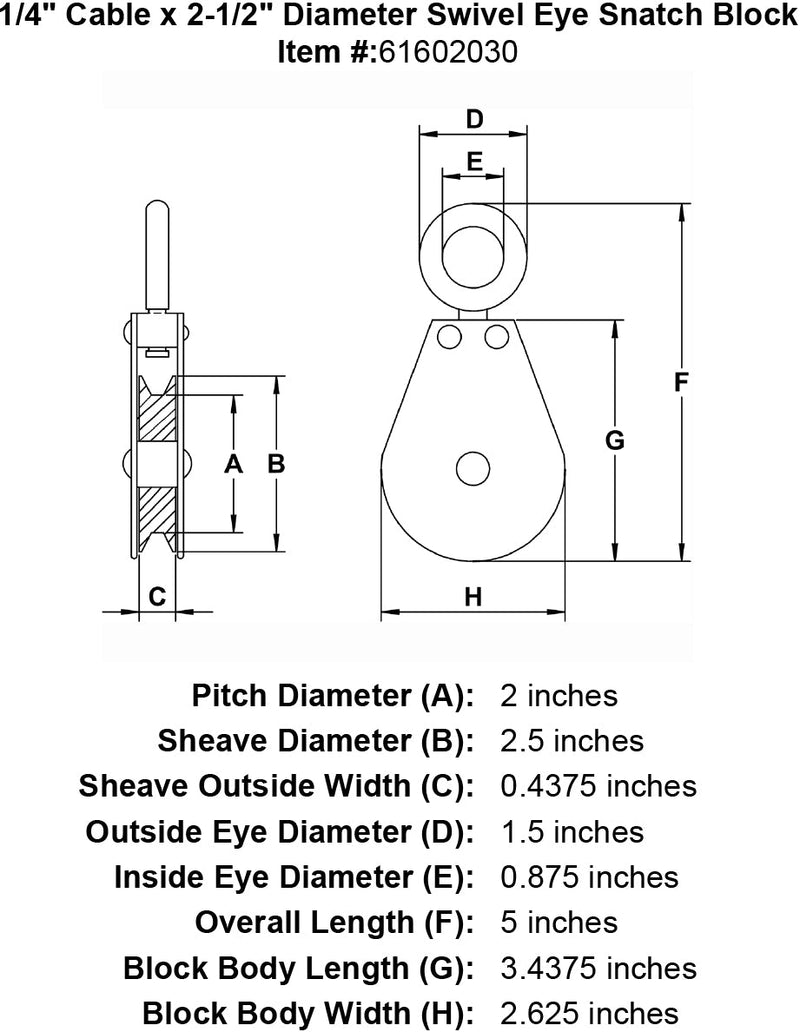 quarter inch swivel eye snatch block specification diagram