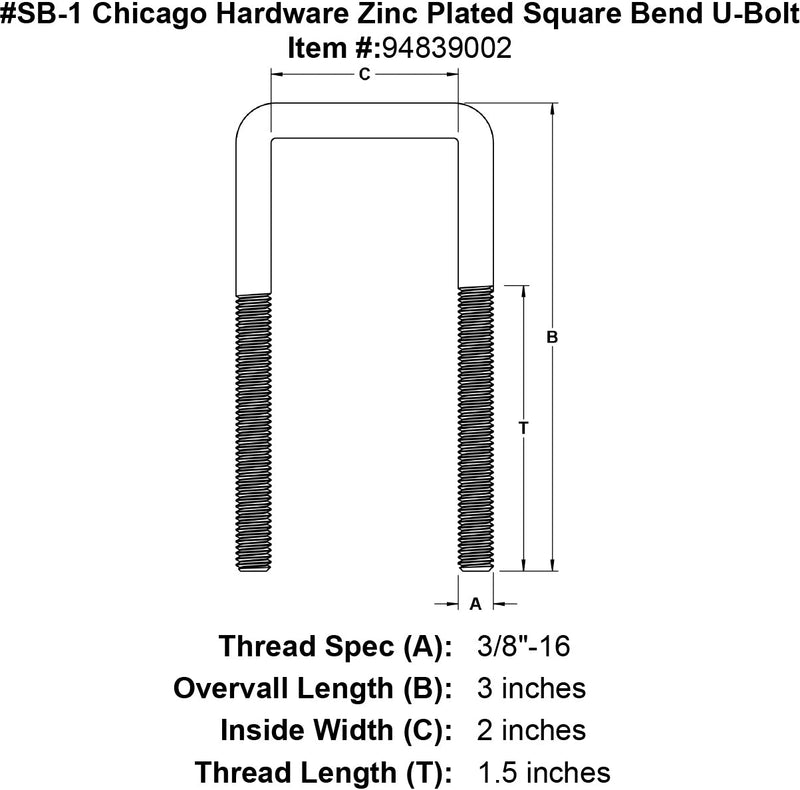 sb 1 chicago hardware zinc plated square bend u bolt specification diagram