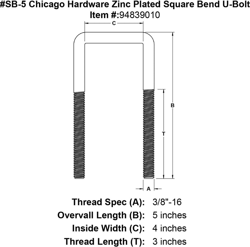 sb 5 chicago hardware zinc plated square bend u bolt specification diagram