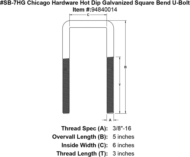 sb 7hg chicago hardware hot dip galvanized square bend u bolt specification diagram