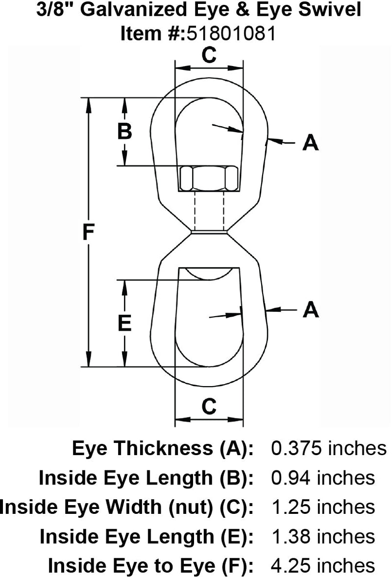 three eighths inch Eye Eye Swivel specification diagram