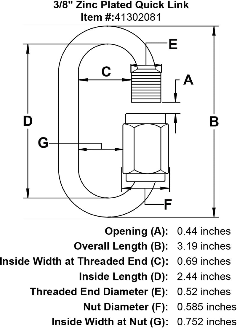 three eighths inch Quick Link specification diagram