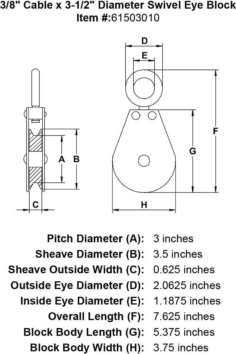 three eighths inch swivel eye block specification diagram