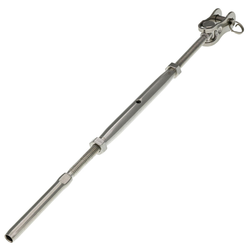 three sixteenth inch stainless steel toggle jaw hand swage turnbuckle alt