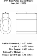 three sixteenths inch Copper Sleeve specification diagram