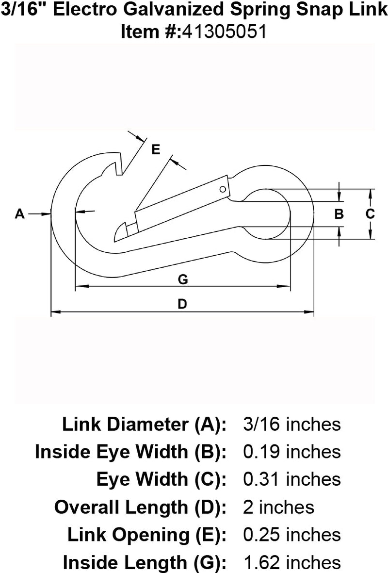 three sixteenths inch Snap Link specification diagram