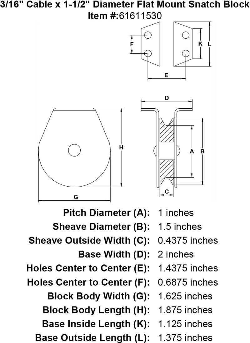 three sixteenths inch flat mount snatch block specification diagram