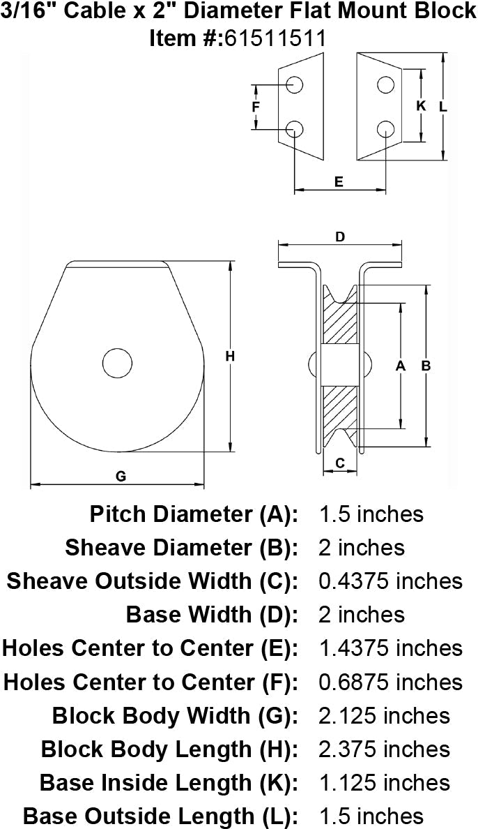 three sixteenths inch hd flat mount block specification diagram