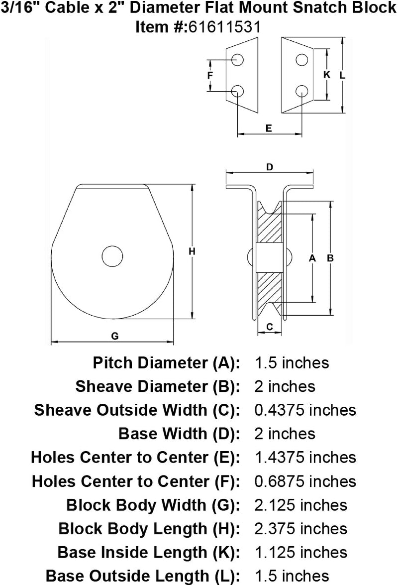 three sixteenths inch hd flat mount snatch block specification diagram