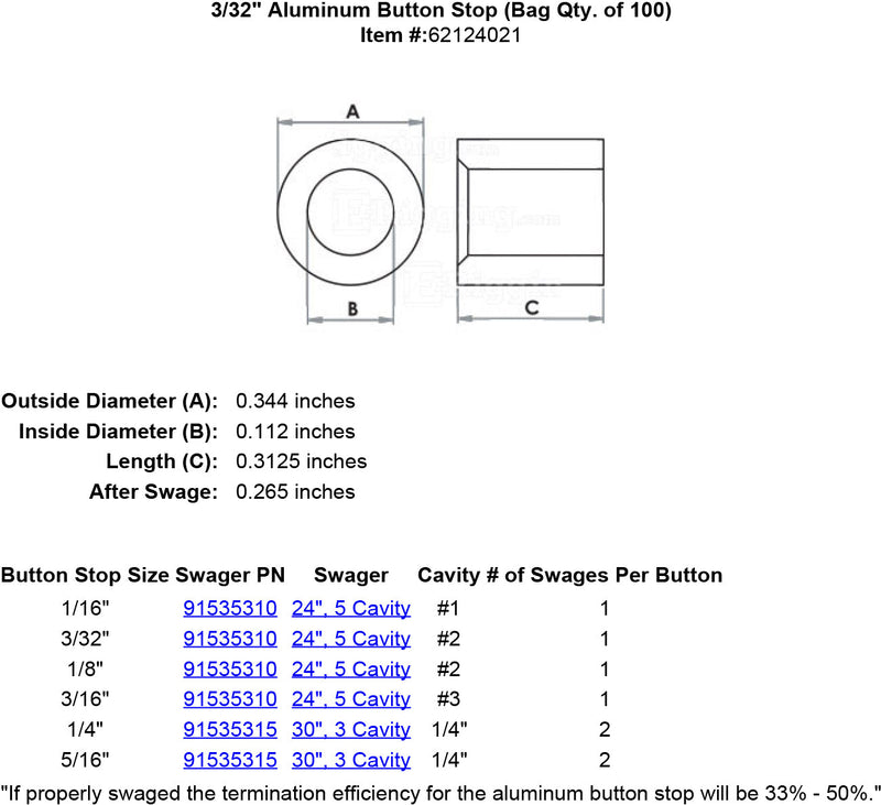 three thirty seconds inch Button specification diagram