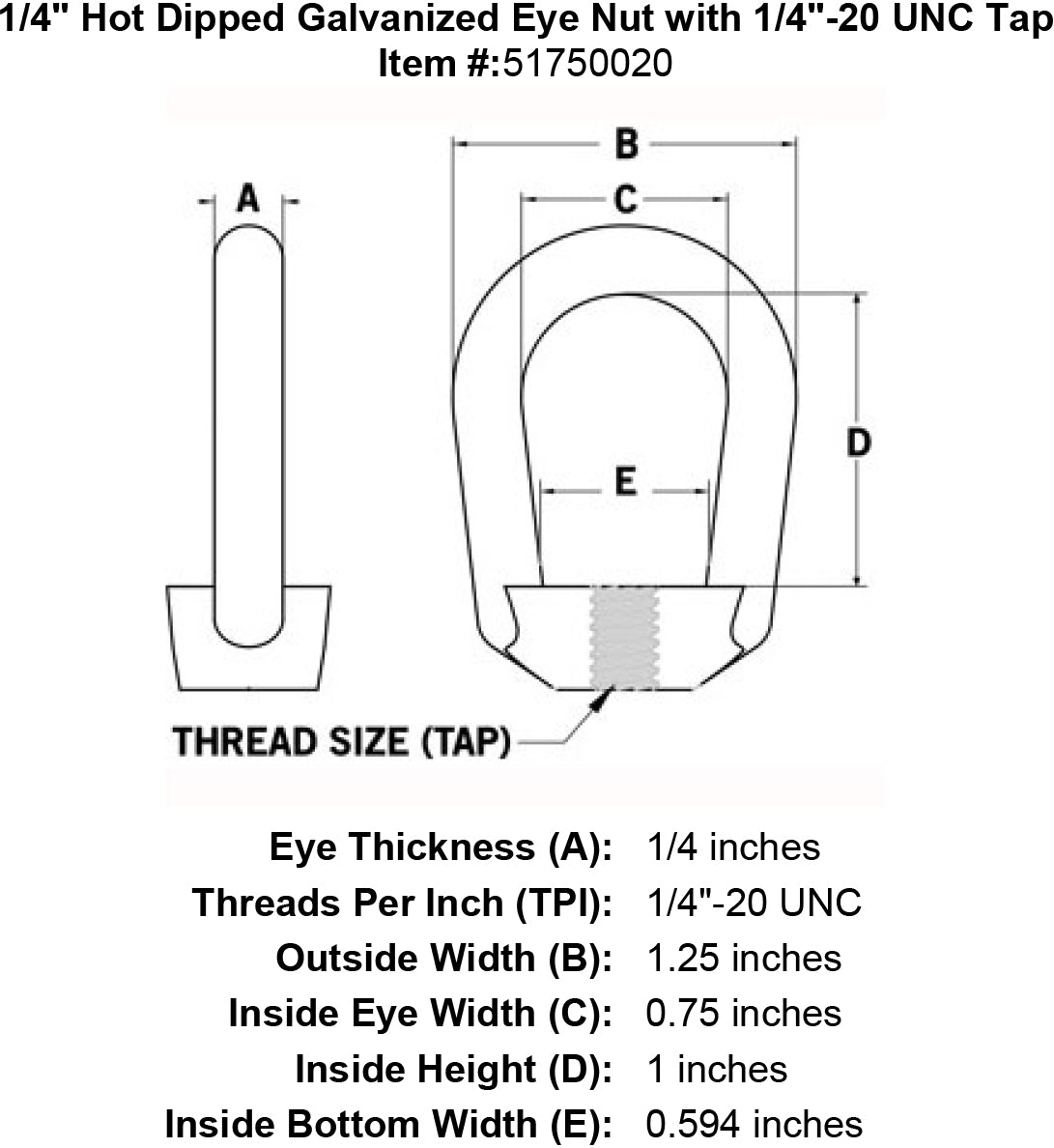 1 4 Hot Dipped Galvanized Eye Nut With 1 4 Unc Tap