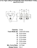 2 ton tiger lifting tp single bar plain hoist beam trolley specification diagram