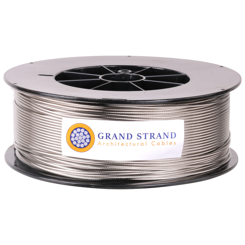 3/16 inch X 500foot grand strand 1x19 type 316 stainless steel cable reel label