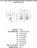 3 ton tiger lifting tp single bar plain hoist beam trolley specification diagram