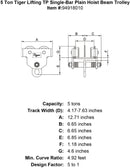 5 ton tiger lifting tp single bar plain hoist beam trolley specification diagram