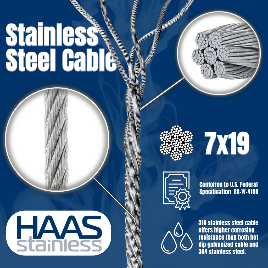 HAAS Stainless 7x19 Type 316 Stainless Steel Cable