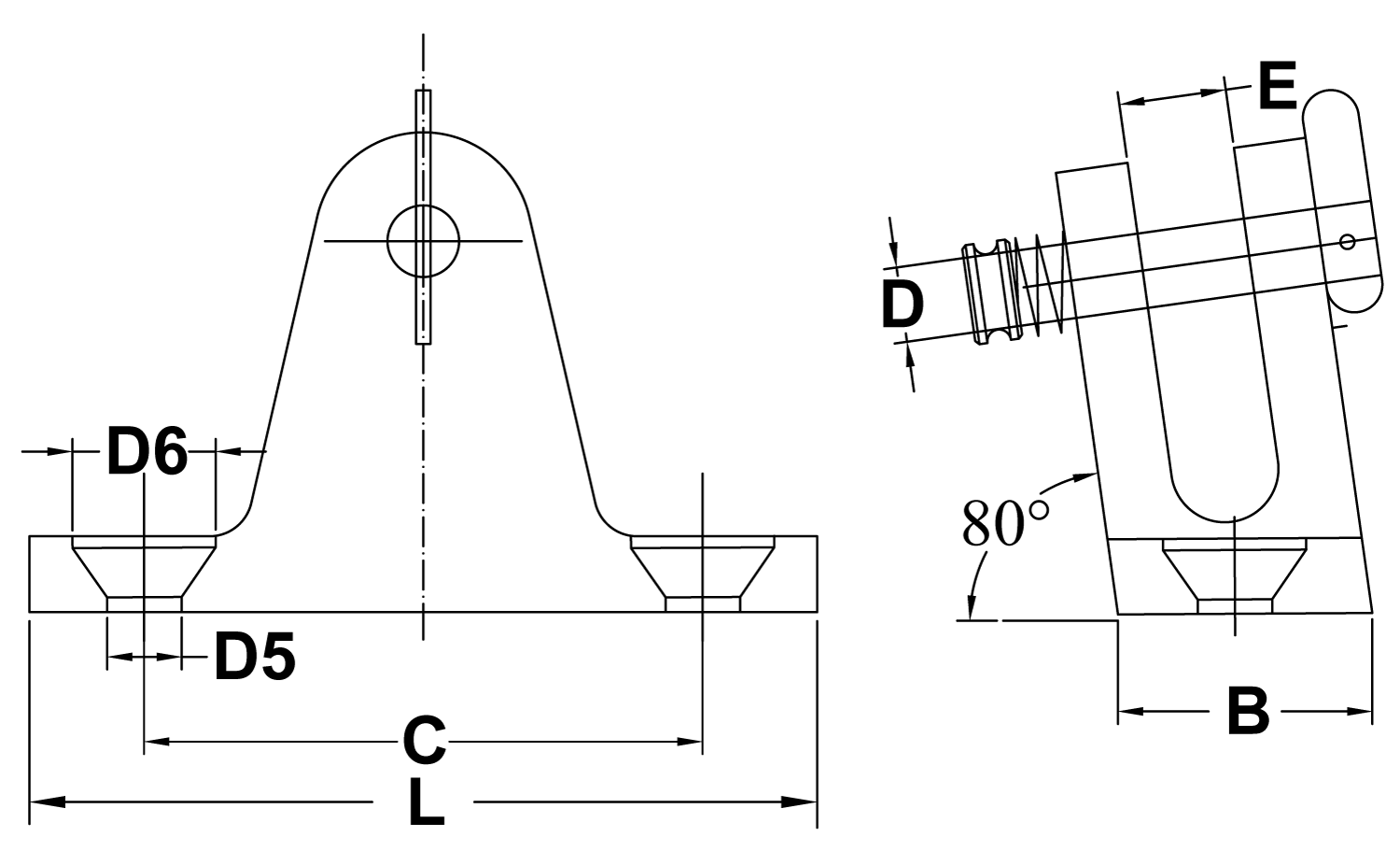 80 Degree Stainless Steel Deck Hinge, Removable Pin