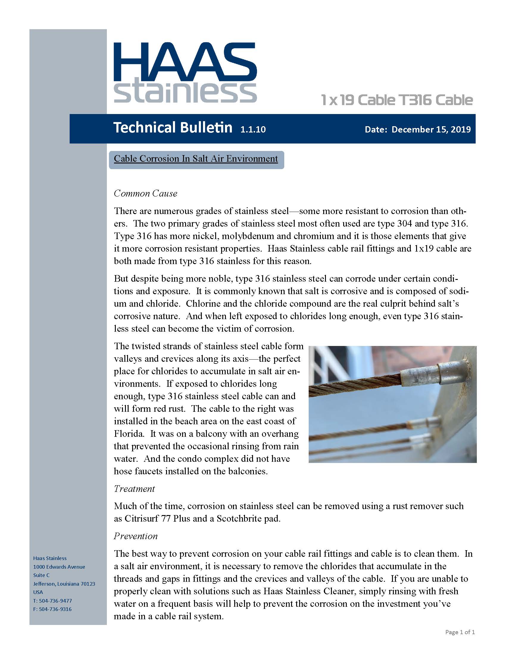 Haas Bulletin Cable Corrosion
