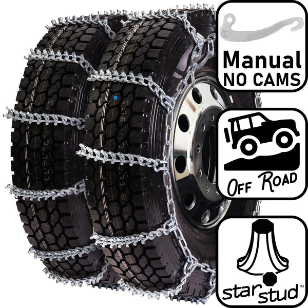 pewag 7mm, Star Stud, Ladder Pattern Tire Chains without Cams - Dual Triples - for Heavy Truck - Pair - USA4249S 7ST