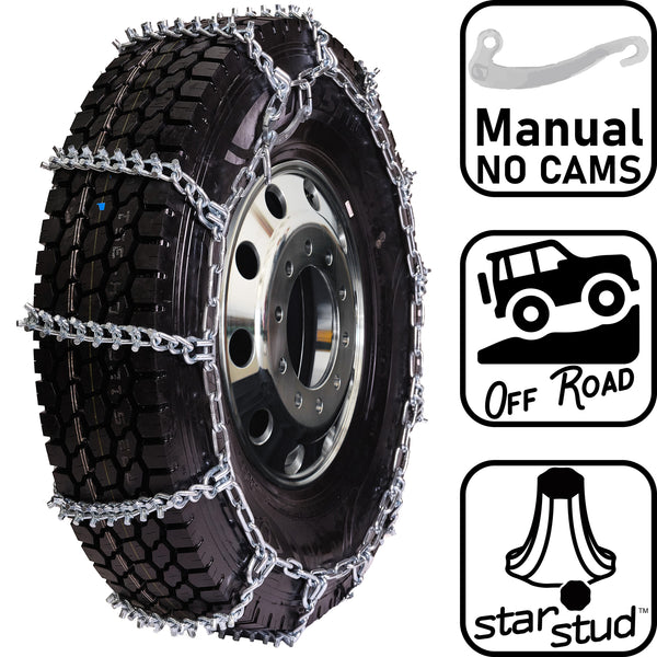 pewag 8mm, Star Stud, Ladder Pattern Tire Chains without Cams - for Heavy Truck - Pair - USA2249S 8ST