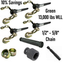 Speedbinders five eighths 13000lb wll torque drive load binder green trucker pack specs