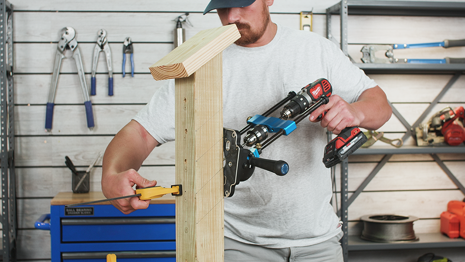 drill-press-drilling-holes-cable-railing drill-press-drilling-holes-cable-railing