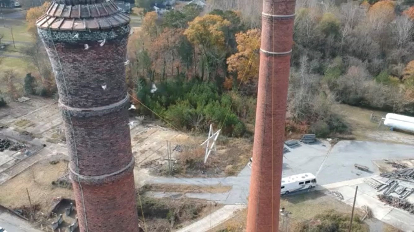 Lindale star hanging between smokestacks Lindale star hanging between smokestacks