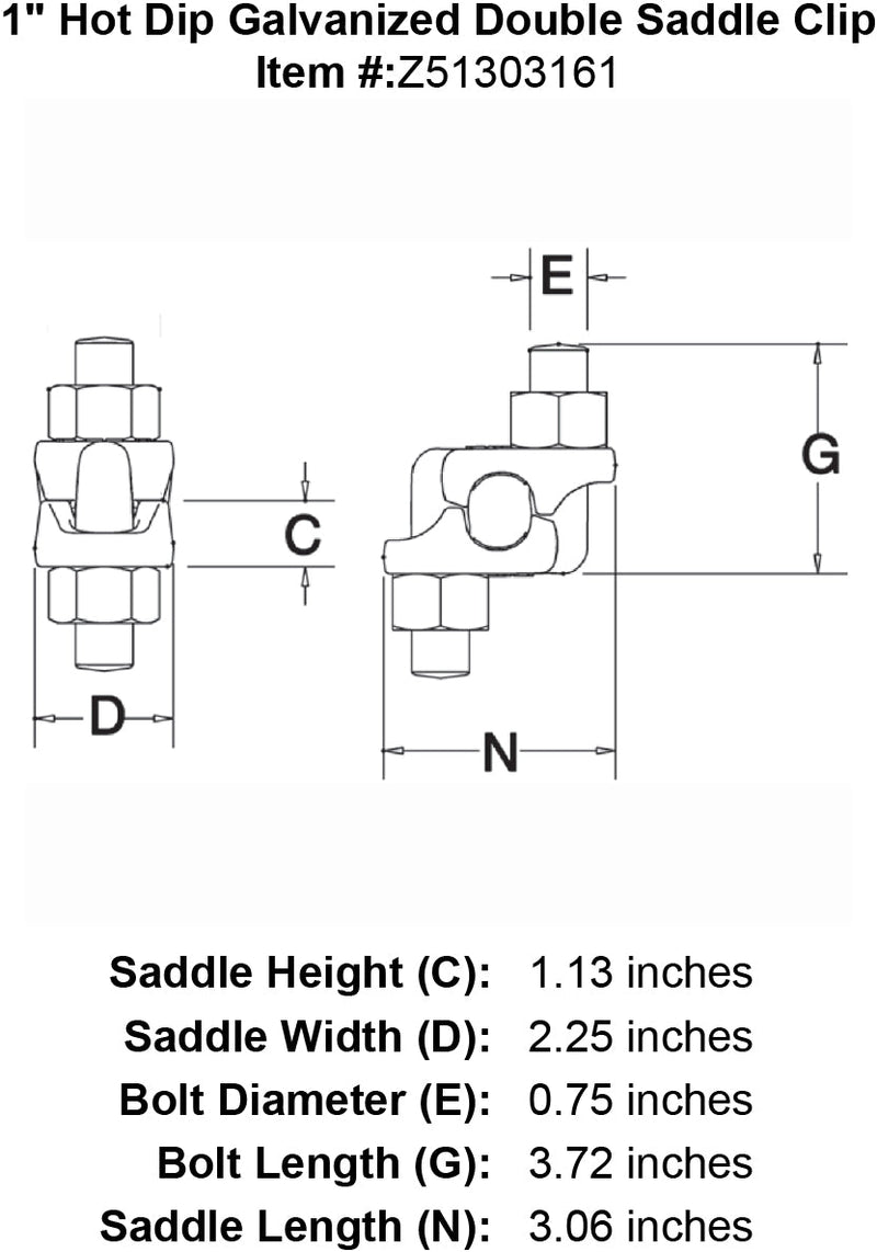 1 Inch Hot Dip Galvanized Double Saddle Clip Specification Diagram