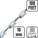 pewag 10 mm x 100 ft Square Link, Hardened Tire Chain Bulk Cross Chain, Heavy Equipment, Continuous Replacement Chain-