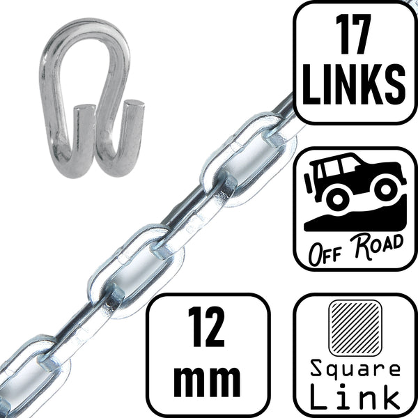 pewag 12mm x 17 Links,  Square Link, Offroad Use Tire Chain Replacement Cross Chain with Hooks for Heavy Equipment- # USA6650
