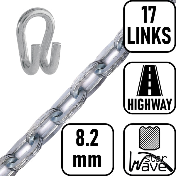pewag 8.2mm x 17 Links, starWave, Highway Service, Tire Chain Replacement Cross Chain with Hooks for Heavy Equipment- # USA6630