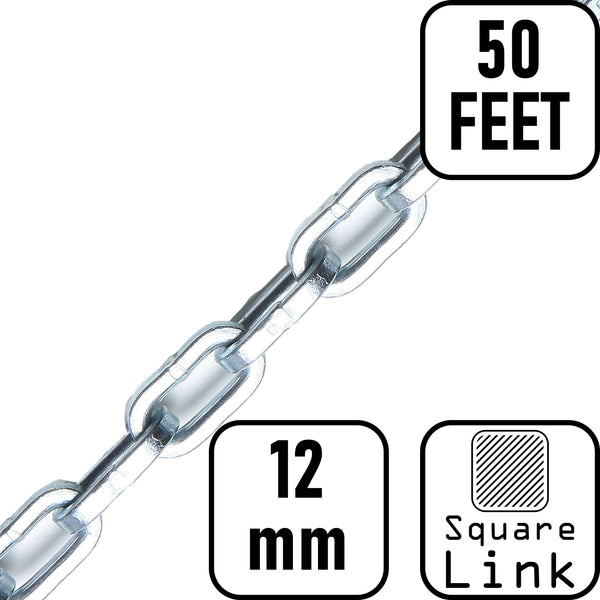 pewag 12 mm x 50 ft Square Link, Hardened Tire Chain Bulk Cross Chain, Heavy Equipment, Continuous Replacement Chain- # 3012USA