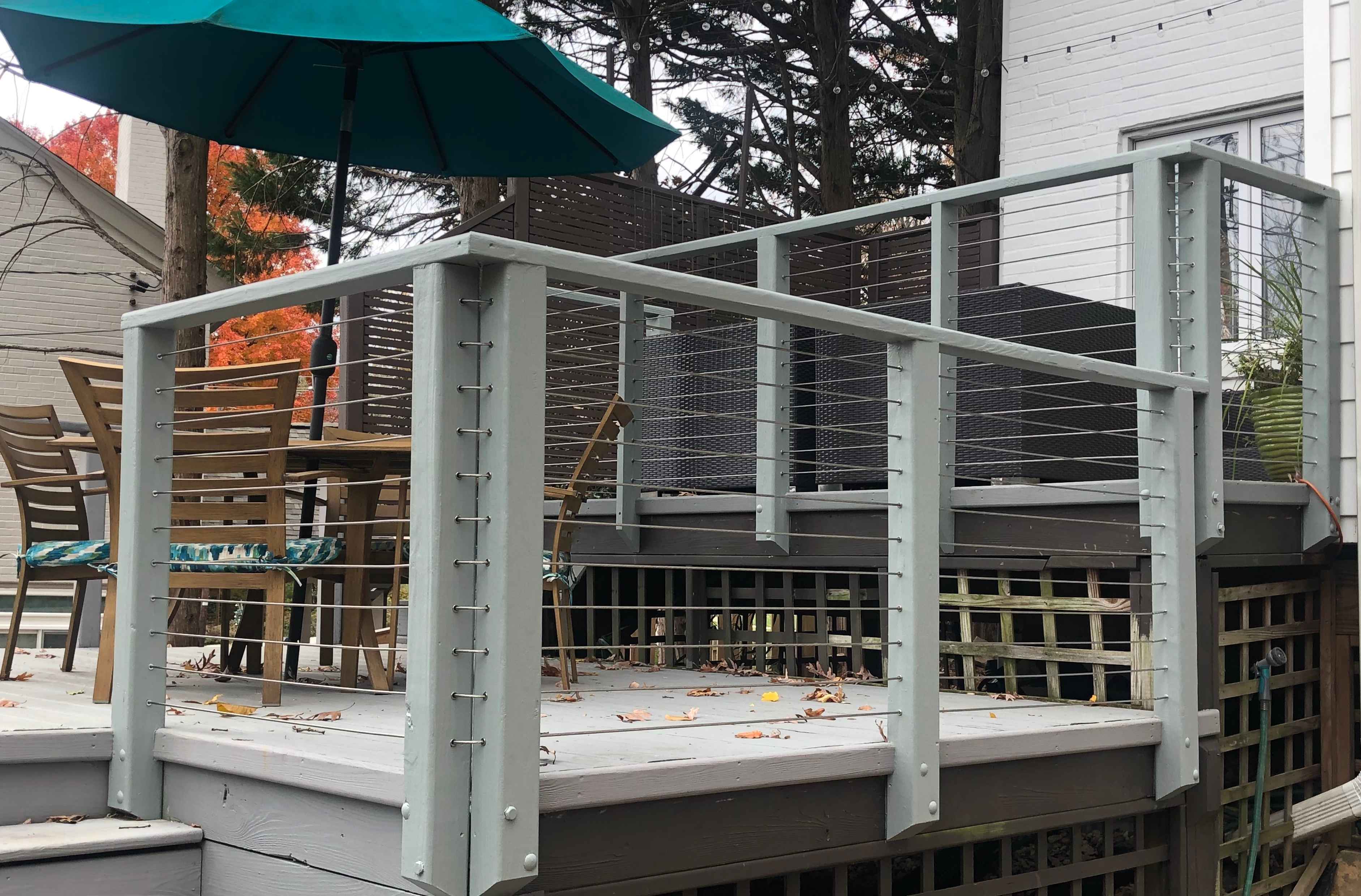 Deck and stairs with cable railing Deck and stairs with cable railing