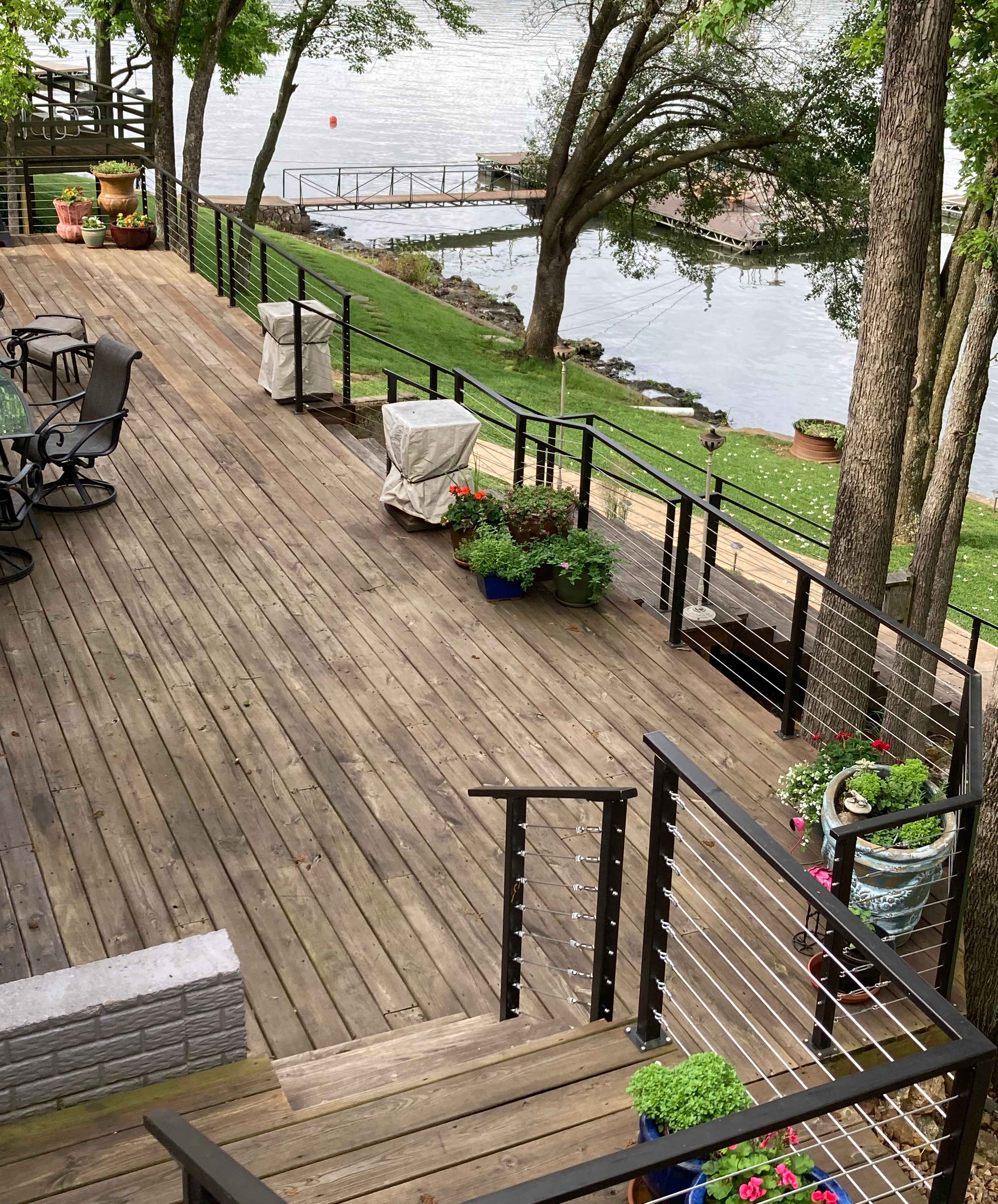 Overlooking deck and stairs with cable railing