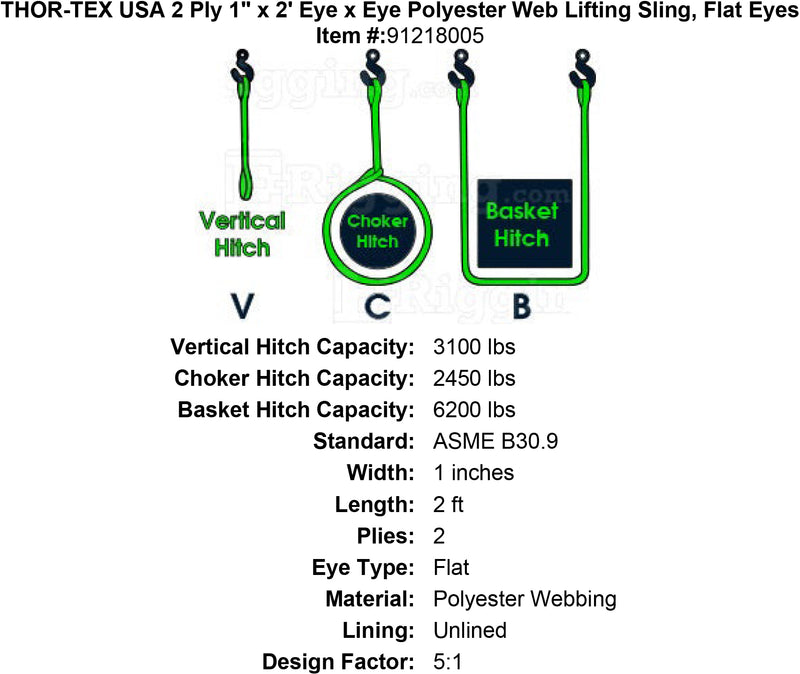 THOR-TEX USA 2 ply 1 2 eye eye sling flat eyes specification diagram
