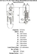 0 5 ton x 10 lift tiger lifting tr7cb manual chain block specification diagram