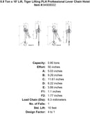 0 8 ton x 10 lift tiger lifting plh professional lever chain hoist specification diagram