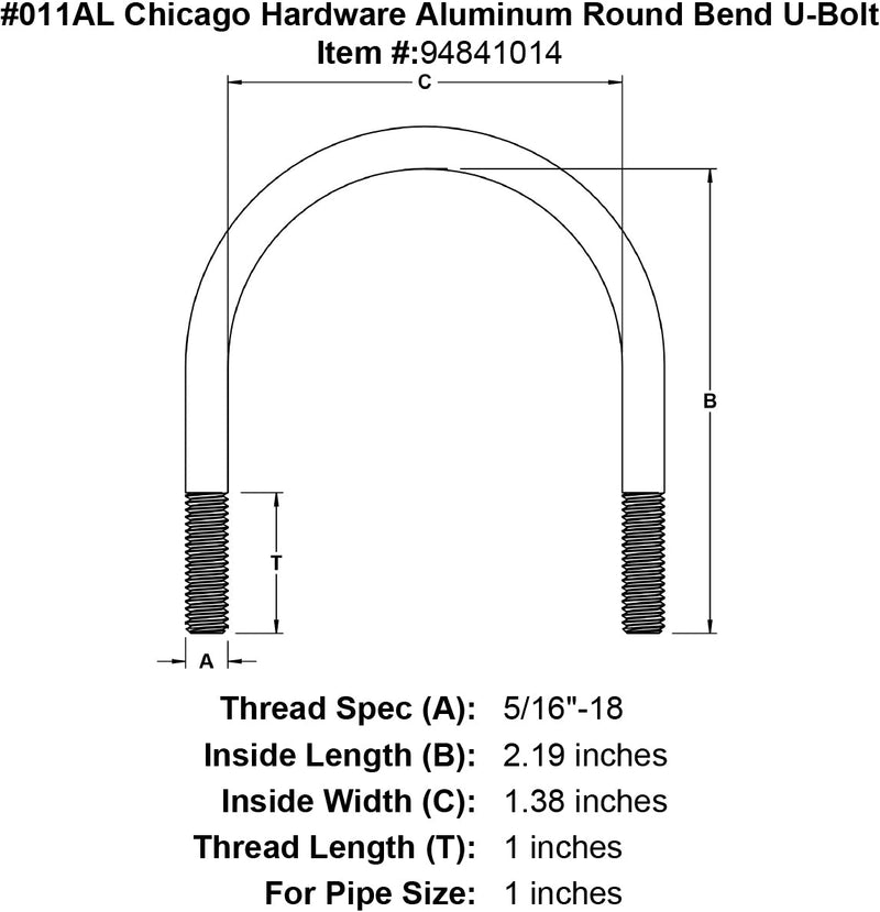 011al chicago hardware aluminum round bend u bolt specification diagram